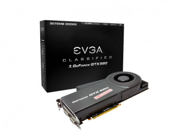 03G-P3-1588-D3 - EVGA GeForce GTX 580 Classified 3GB GDDR5 384-Bit PCI Express 2.0 x16 Dual DVI/ EVBot Connector/ HDCP Ready/ SLI Support Video Graphics Card