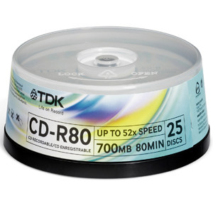 27580 - TDK CD-RW Media - 700MB - 120mm Standard - 25 Pack Spindle