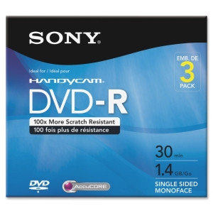 3DMR30R1H - Sony dvd Recordable Media dvd-R 1.40 GB 3 Pack 80mm Mini30 Minute Maximum Recording Time