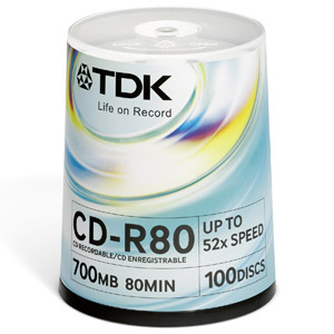 48760 - TDK 52x CD-R Media - 700MB - 120mm Standard - 100 Pack Spindle