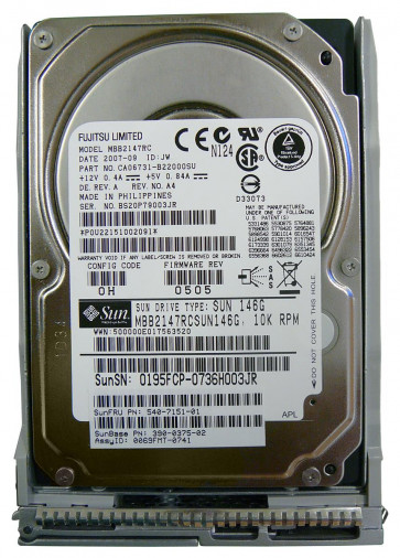 540-7151 - Sun 146GB 10000RPM SAS 3GB/s Hot-Pluggable 2.5-inch Hard Drive