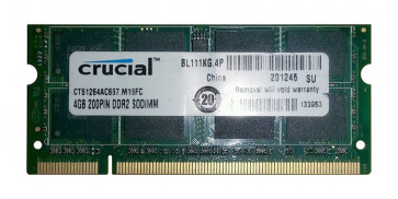 CT51264AC667 - Crucial Technology 4GB DDR2-667MHz PC2-5300 non-ECC Unbuffered CL5 200-Pin SoDimm 1.8V Memory Module
