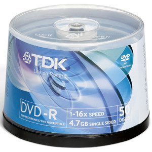 DVD-R47FCB100 - TDK 16x dvd-R Media - 4.7GB - 100 Pack