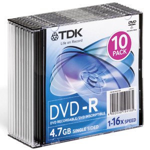 DVD-R47FM10 - TDK 16x dvd-R Media - 4.7GB - 10 Pack