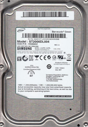 HD204UI-NDW-R - Samsung Spinpoint F4eg HD204ui 2 Terabyte 2TB SATA/300 5400RPM (Refurbished)