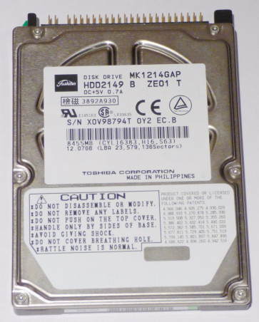 HDD2149 - Toshiba MK1214GAP 12 GB 2.5 Plug-in Module Hard Drive - IDE Ultra ATA/66 (ATA-5) - 4200 rpm - 1 MB Buffer