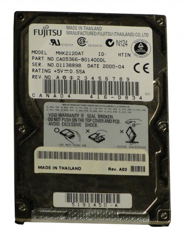 MHK2120AT - Fujitsu Mobile 12GB 4200RPM ATA-66 512KB Cache 2.5-inch Internal Hard Drive