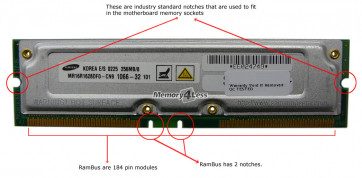 MR16R1628DF0-CN9 - Samsung Rambus 256MB PC1066 1066MHz non-ECC 184-Pin RDRAM RIMM Memory Module