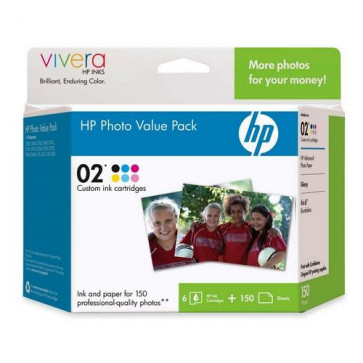 Q7964AN - HP 02 Series Photo Value Pack Print Cartridges with 150-Sheets Advanced Photo Paper
