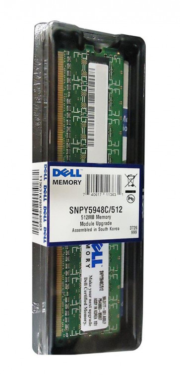 SNPY5948C/512 - Dell 512MB DDR2-667MHz PC2-5300 ECC Unbuffered CL5 240-Pin DIMM 1.8V Single Rank Memory Module