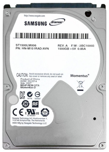 ST1500LM006 - Samsung SpinPoint M9T 1.5TB 5400RPM SATA 6GB/s 32MB Cache 9.5MM 2.5-inch MOBILE Hard Drive