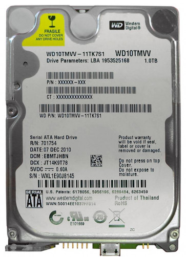 WD10TMVV - Western Digital 1TB 5400RPM USB 2.0 8MB Cache 2.5-inch Internal Hard Drive (Refurbished)