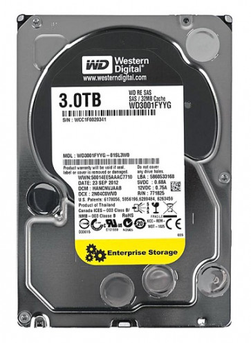 WD3001FYYG - Western Digital Re 3TB 7200RPM SAS 6Gb/s 32MB Cache 3.5-inch Enterprise Hard Drive