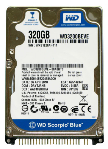WD3200BEVE - Western Digital Scorpio Blue 320GB 5400RPM ATA-100 8MB Cache 2.5-inch Internal Hard Disk Drive
