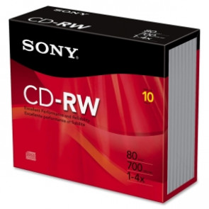 10CDRW700R - Sony 10CDRW700R 4x CD-RW Media - 700MB - 120mm - 10 Pack Slim Jewel Case