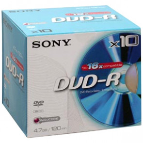 10DMR47R4 - Sony 16x dvd-R Media - 4.7GB - 120mm Standard - 10 Pack Jewel Case