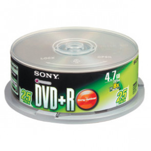 25DPR47 - Sony 16x dvd+R Media - 4.7GB - 120mm Standard - 25 Pack Spindle