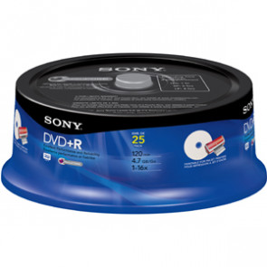 25DPR47RSP4 - Sony 25DPR47RSP4 dvd Recordable Media - dvd+R - 16x - 4.70 GB - 25 Pack Spindle - 120mm