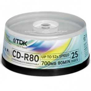 27580 - TDK CD-RW Media - 700MB - 120mm Standard - 25 Pack Spindle