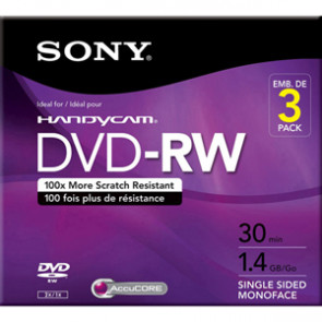 3DMW30R2H - Sony 2x dvd-RW Media - 1.4GB - 80mm Mini - 3 Pack