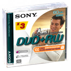 3DPW60DSR2H - Sony 3DPW60DSR2H dvd+RW Double Sided Media - 2.8GB - 80mm Mini - 3 Pack