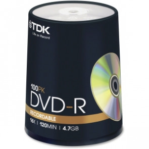 48520 - TDK 16x dvd-R Media - 4.7GB - 120mm Standard - 100 Pack Spindle
