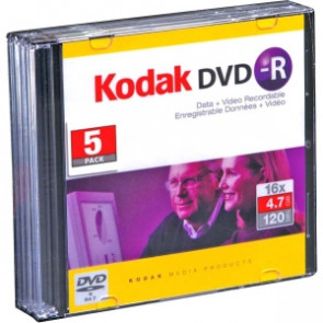 50105 - Kodak dvd Recordable Media - dvd-R - 16x - 4.70 GB - 5 Pack Slim Jewel Case - 120mm2 Hour Maximum Recording Time