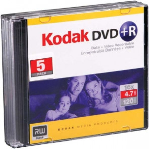 50505 - Kodak dvd Recordable Media - dvd+R - 16x - 4.70 GB - 5 Pack Slim Jewel Case - 120mm2 Hour Maximum Recording Time