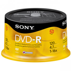 50DMR47 - Sony 16x dvd-R Media - 4.7GB - 120mm Standard - 50 Pack Spindle