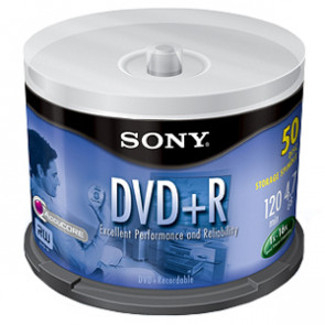 50DPR47 - Sony 16x dvd+R Media - 4.7GB - 120mm Standard - 50 Pack Spindle