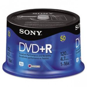 50DPR47RS - Sony 50DPR47RS dvd Recordable Media - dvd+R - 16x - 4.70 GB - 50 Pack Spindle - 120mm2 Hour Maximum Recording Time
