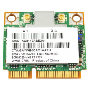 582564-001 - HP Half Mini PCI-Express 802.11a/b/g/n Dual band WiFi Wireless Lan (WLAN) Network Adapter for Elitebook 2540p Notebook