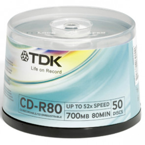 CD-R80BCB50 - TDK 52x CD-R Media - 700MB - 50 Pack