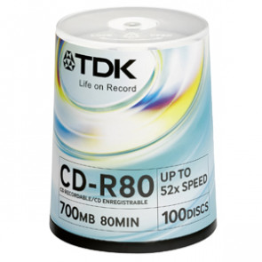 CD-R80BS-ZA - TDK 52x CD-R Media - 700MB - 100 Pack