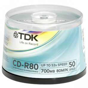 CD-R80CB50T - TDK 24x CD-R Media - 700MB - 50 Pack