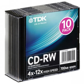 CD-RW80HSM10 - TDK 12x CD-RW High Speed Media - 700MB - 10 Pack