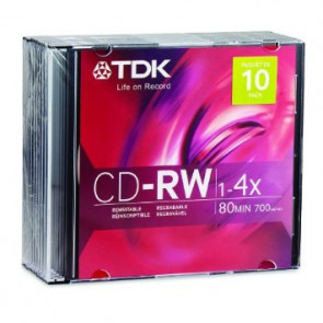 CD-RW80M10 - TDK 4x CD-RW Media - 700MB - 10 Pack