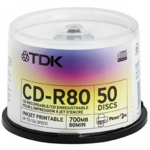 ZCD-R80ISHCB50 - TDK 52x CD-R Media - 700MB - 50 Pack